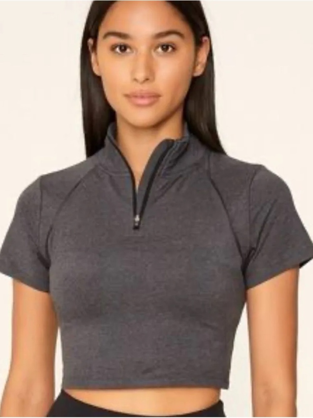 Mono B Charcoal Gray Short Zip Crop Top NWT Size L